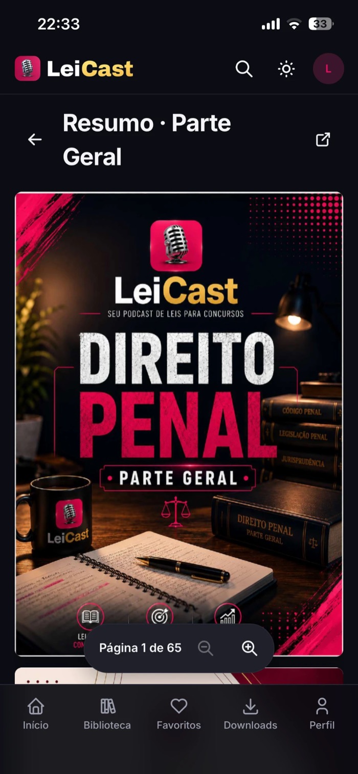 Resumo em PDF aberto dentro do app LeiCast