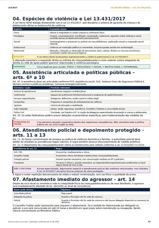 Resumo — Lei Henry Borel · violência e atendimento policial